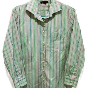 Lands' End No Iron Broadcloth Button-Down Shirt Women's Med/ 10 Green/Pink/Blue